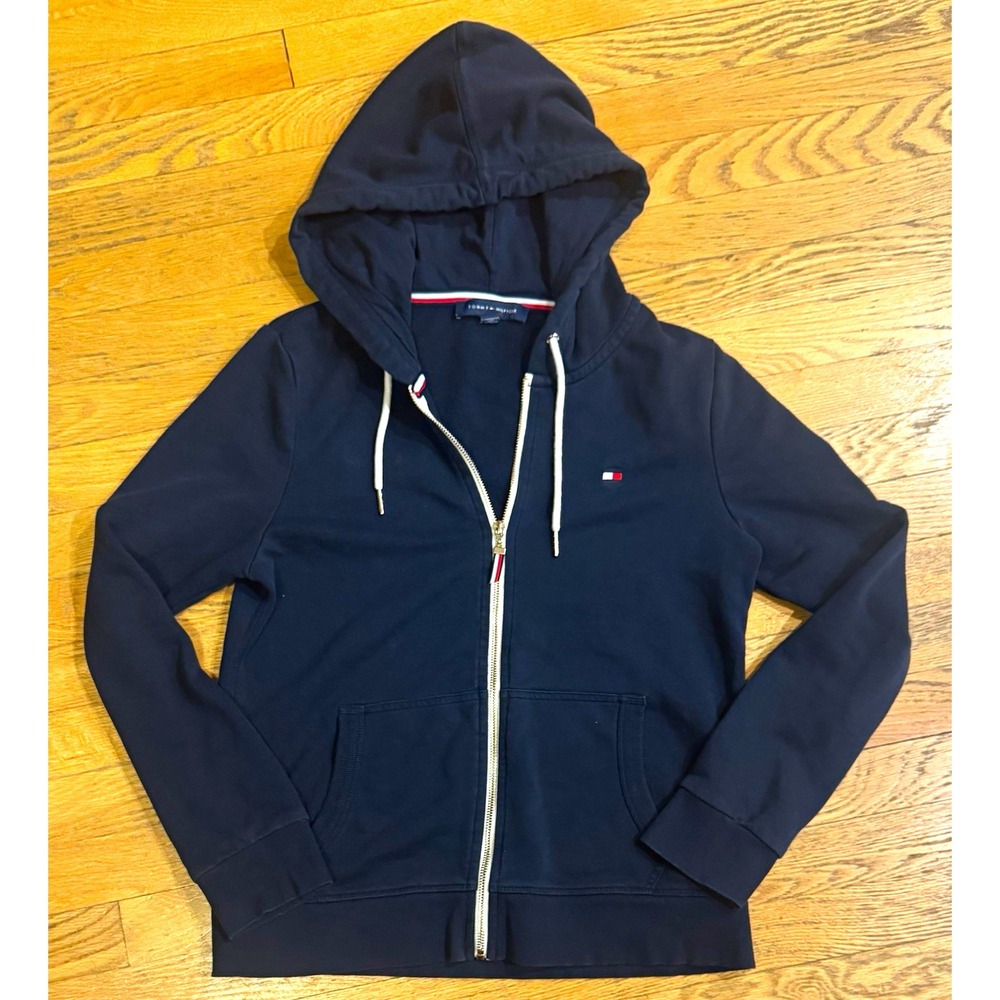Tommy Hilfiger Blue Logo Full Zip Hoodie Women's M Regular Pockets